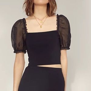 Aritzia Wilfred Sheer Sleeve Top Black